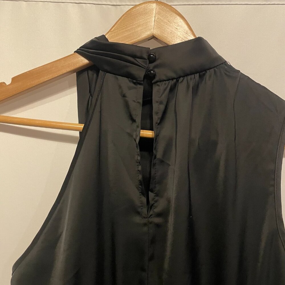Share Women SM Pretty Garden Asymmetrical Mock Collar Black Cocktail Tea Length - Picture 9 of 11
